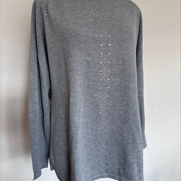 Sweater, Bylyse Spenard, sz XL, cotton blend, rhinestones, dove grey, crew neck - Picture 4 of 15